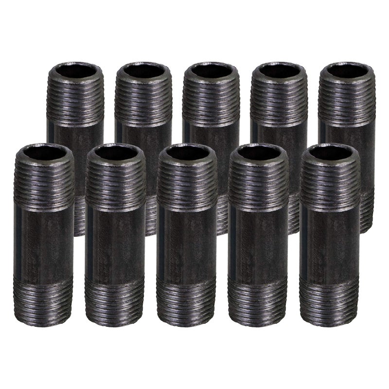 SupplyGiant 1/2 x 4 Inch Black Steel Pipe (10-Pack), Heavy Duty Industrial Malleable Iron Pipes, Pre Cut Threaded Nipple Great For All DIY Furniture And Black Pipe Shelving - Image 1